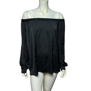 Lulu's Black Off-Shoulder Top Elegant Silky Peasant Blouse Flowy Evening Wear